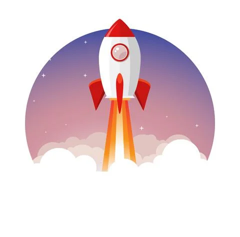 Rocket launch vector ship begin challenge startup. Start project rocket launch Stock Illustration