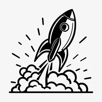Rocket launch vector simple linear icon, missile start up line art illustration. Illustrazione stock
