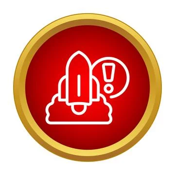 Rocket launch warning icon on red button Stock Illustration