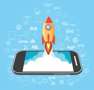 Rocket launched from the phone. Stock-Illustration