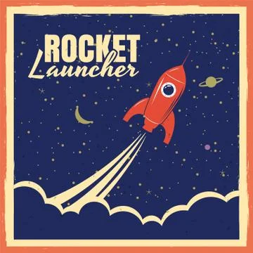 Rocket launcher startup rocket retro poster with vintage colors and grunge Stock Illustration