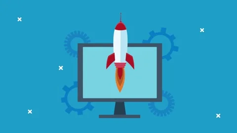 Rocket launcher taking off from computer screen for business startup animat.. Stock Footage 333295109