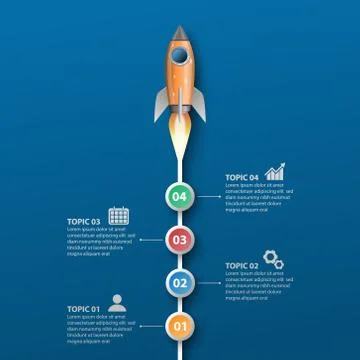 Rocket launches, infographic template, vector illustration Illustrazione stock