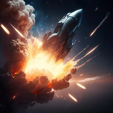 A rocket launches from a post-apocalyptic Earth Stock Illustration
