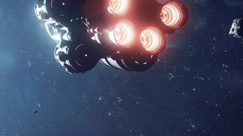 Rocket launches into space with bright engines and stars in the background Stock Footage 344062558