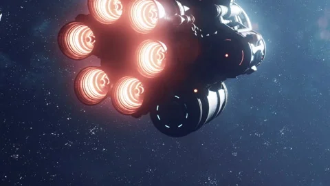 Rocket launches into space with engines lit in dark surroundings Stock Footage 344063158