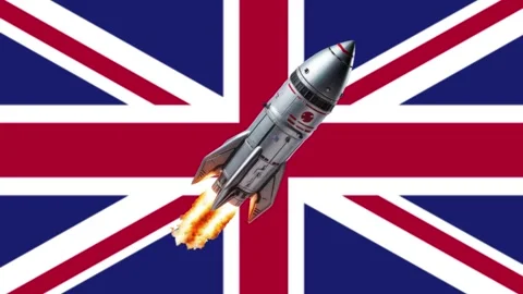Rocket launching against the UK flag. Stock Footage 340331685