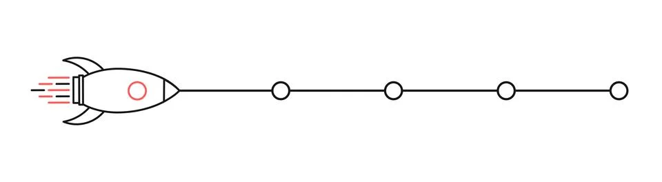 Rocket launching along a trajectory with circular waypoints in a simple desig Stock Illustration