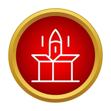 Rocket launching from box representing product startup Stock Illustration