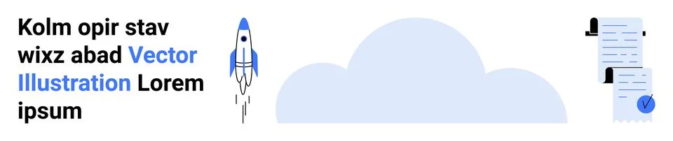 Rocket Launching into Cloud with Documents and Text for Business and Technolo Stock Illustration