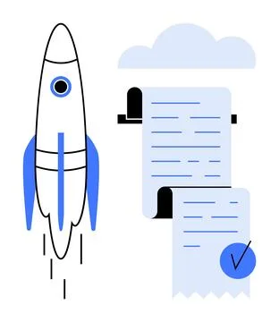 Rocket Launching with Cloud Storage Document Stock Illustration