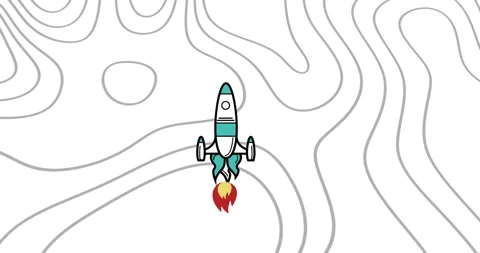 Rocket launching with flames over abstract line pattern animation Stock Footage 305021130