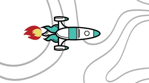 Rocket launching with flames over abstract line pattern animation Stock Footage 312831594