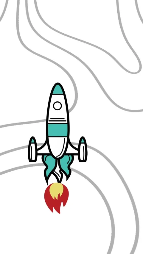 Rocket launching with flames over abstract line pattern animation Stock Footage 320034384