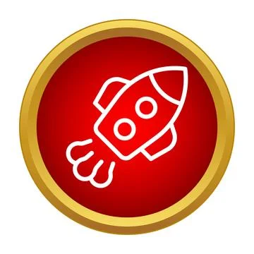 Rocket launching forward on a red circular button with a gold frame Stock Illustration