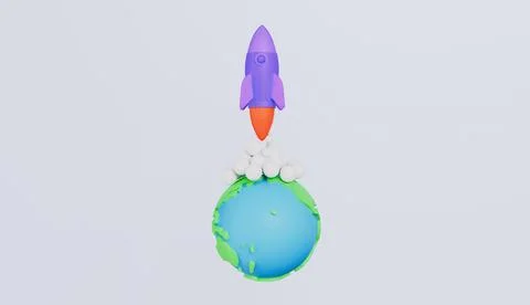 Rocket launching from globe, rocket launch, mission started, business start Stock-Illustration