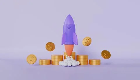 Rocket launching from the ground with dollar coin, business start up Stock Illustration
