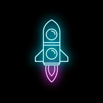Rocket launching in neon glowing blue and pink Stock Illustration