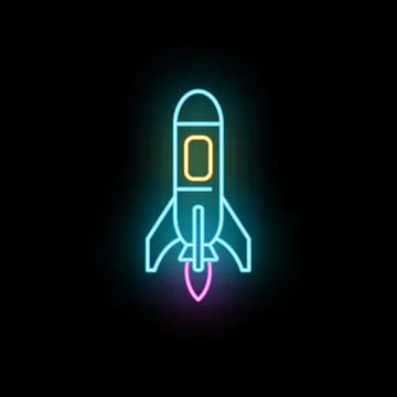 Rocket launching with neon light effect Stock Illustration
