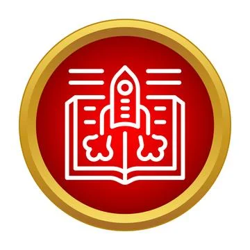 Rocket launching from open book icon on red circle Stock Illustration