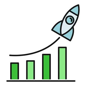 Rocket launching over growing bar chart showing startup success Stock Illustration