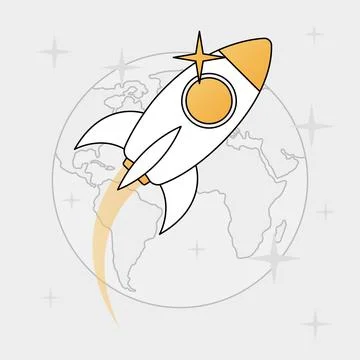 Rocket Launching Over World Map Background Stock Illustration