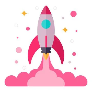 Rocket launching with pink smoke, symbolizing new business startup, innovation Stock Illustration