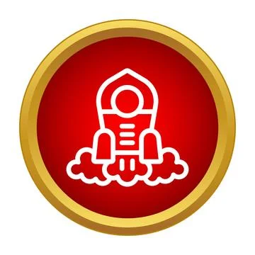 Rocket launching on red button representing startup success Stock Illustration