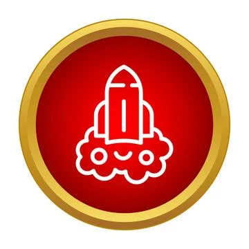 Rocket launching in red circle button icon Stock Illustration