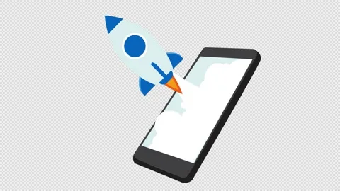 Rocket Launching from Smartphone Screen Green Screen Animation Stock Footage 324069829