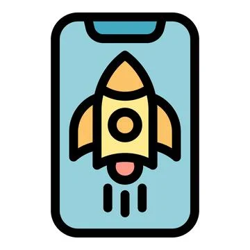Rocket launching from smartphone screen symbolizing mobile app startup Stockillustratie