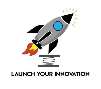 Rocket launching from spring with launch your innovation Stock-Illustration