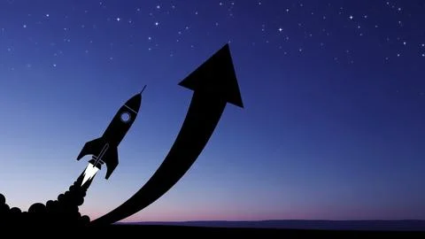Rocket launching into starry sky Stock Illustration