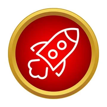 Rocket launching startup growth on a red button icon Stock Illustration