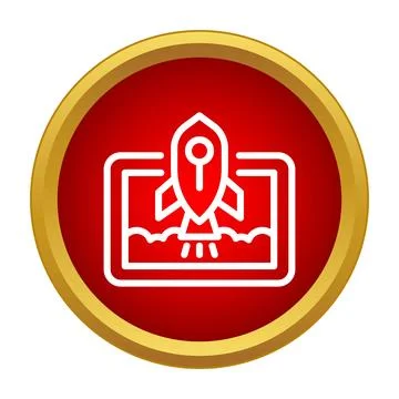 Rocket launching from tablet icon representing startup project Stock Illustration