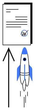 Rocket Launching Towards Signed Document Representing Business Achievement .. Stock Illustration