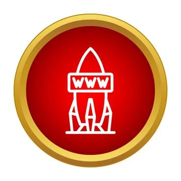 Rocket launching website on red circle background Stock Illustration