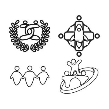 Rocket leaf Commitment Teamwork Together Outline Logo Stock-Illustration