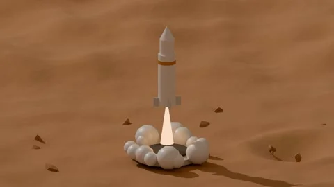 Rocket liftoff flame smoke mars launch pad loop 3D animation seamless loop Stock Footage 341085633