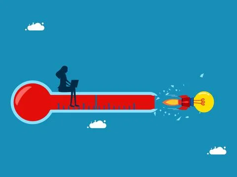 Rocket light bulb flies into a broken thermometer Stockillustratie