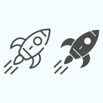 Rocket line and solid icon. Spaceship is flying with a flame. World space week Ilustración de archivo