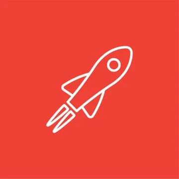 Rocket Line Icon On Red Background. Red Flat Style Vector Illustration Stock Illustration