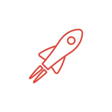 Rocket Line Red Icon On White Background. Red Flat Style Vector Illustration. Stock Illustration