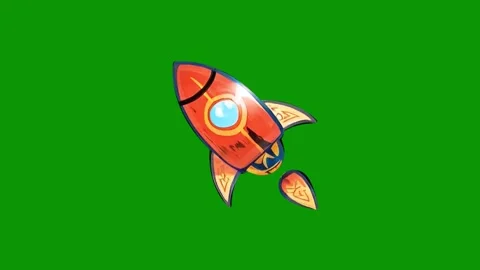 The rocket logo  green red ship screen flying through green screen animated Stockbeeldmateriaal 314067916