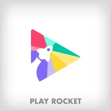 Rocket logo inside creative play sign. Stock Illustration