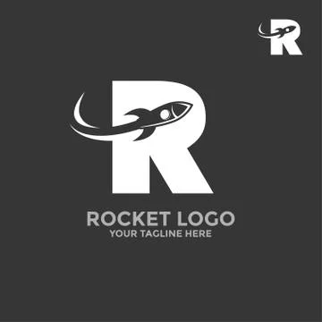 Rocket Logo. In the letter R flies a rocket. Stock Illustration