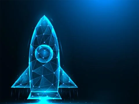 Rocket low poly design. Space shuttle launch polygonal vector illustrations o 스톡 일러스트