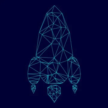 Rocket low poly triangulation triangulated polygonal electric cyan blue vibra Ilustración de archivo