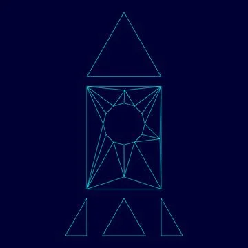 Rocket low poly triangulation triangulated polygonal electric cyan blue vib.. Illustrazione stock