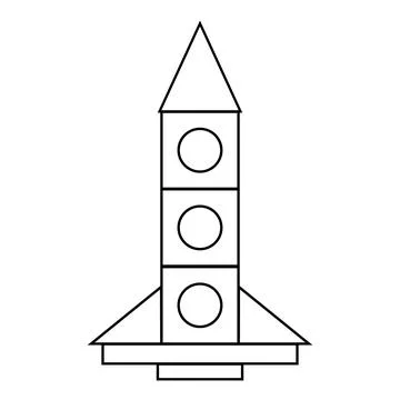 Rocket made of geometric blocks, black outline, coloring, vector illustration on Stock Illustration